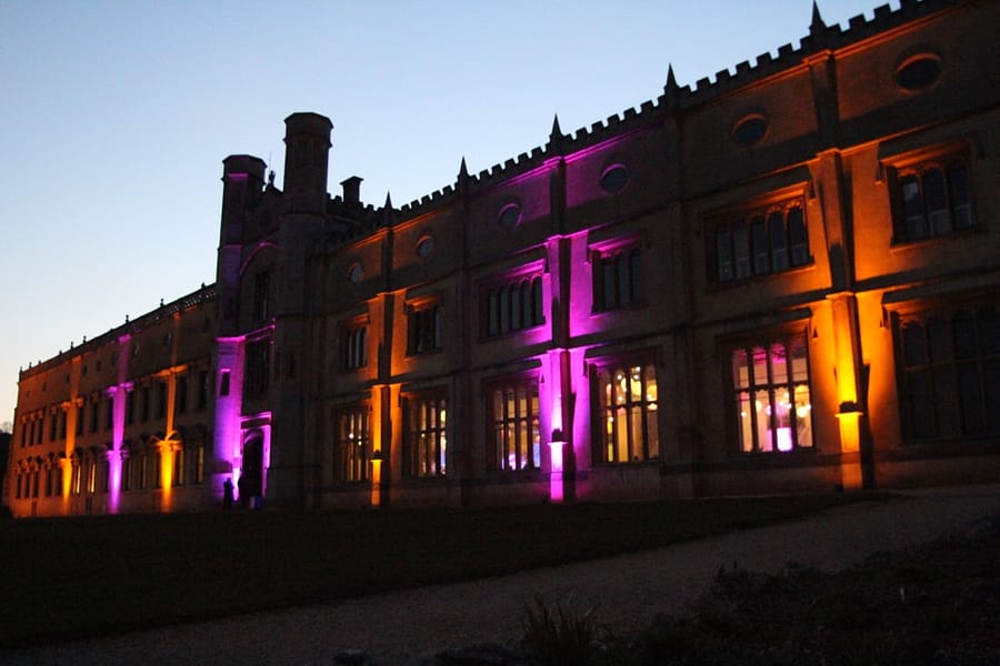 Ashton Court Manion Front Exterior Ashton Court Mansion in Bristol with exterior LED lighting