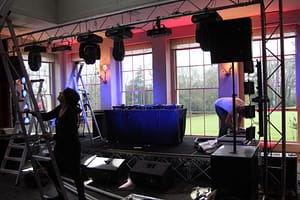 Image of rigging sound and lighting at Babington House.