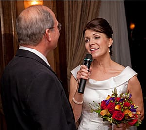 Image of a bride holding a microphone