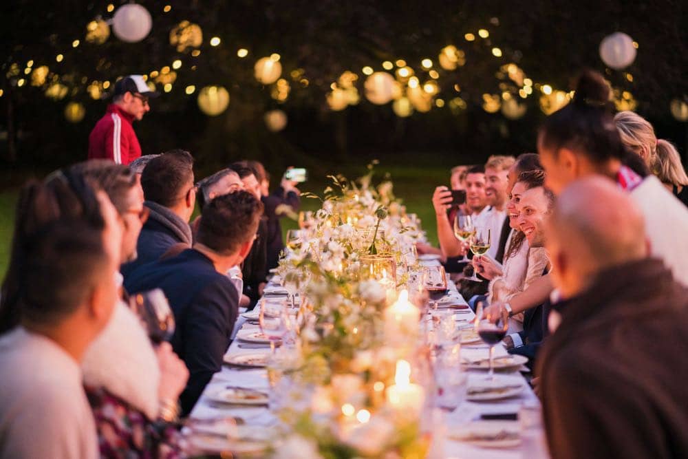 Tree Lighting for a Party Outdoor dining with tree lighting