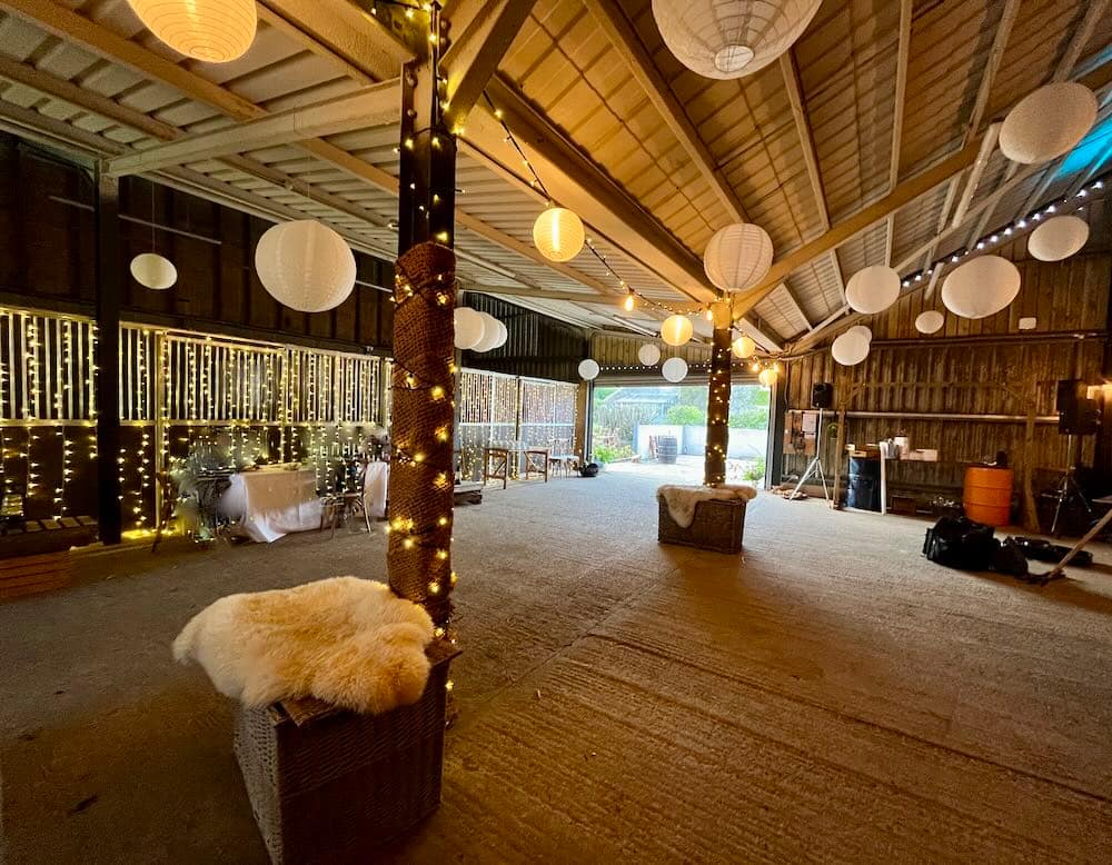 Barn Transformation Barn transformation using lighting, fabrics and props